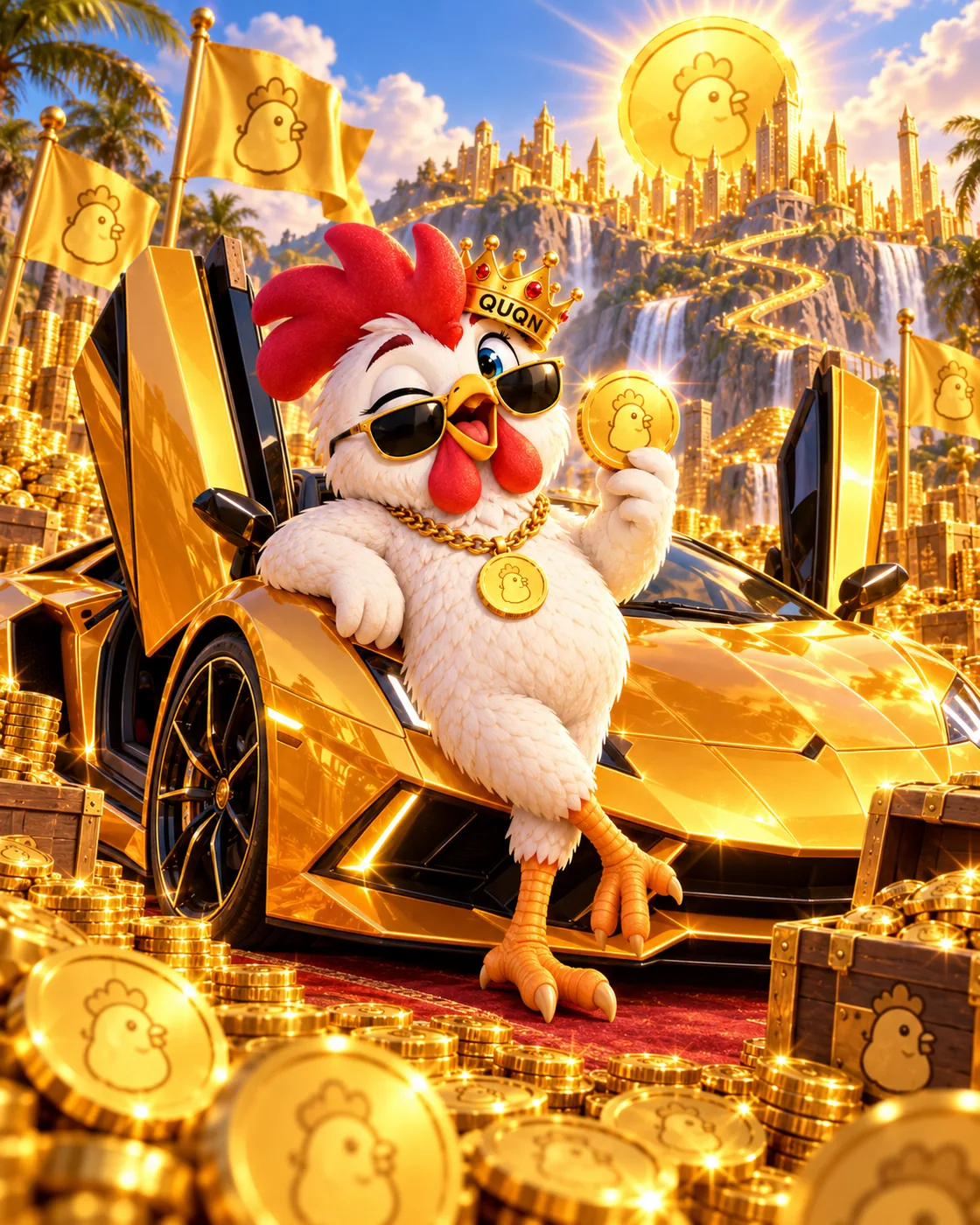 QUQN with a golden supercar